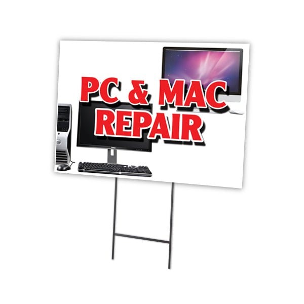 Pc & Mac Repair Yard Sign & Stake outdoor plastic coroplast window, C-1824-DS-Pc & Mac Repair